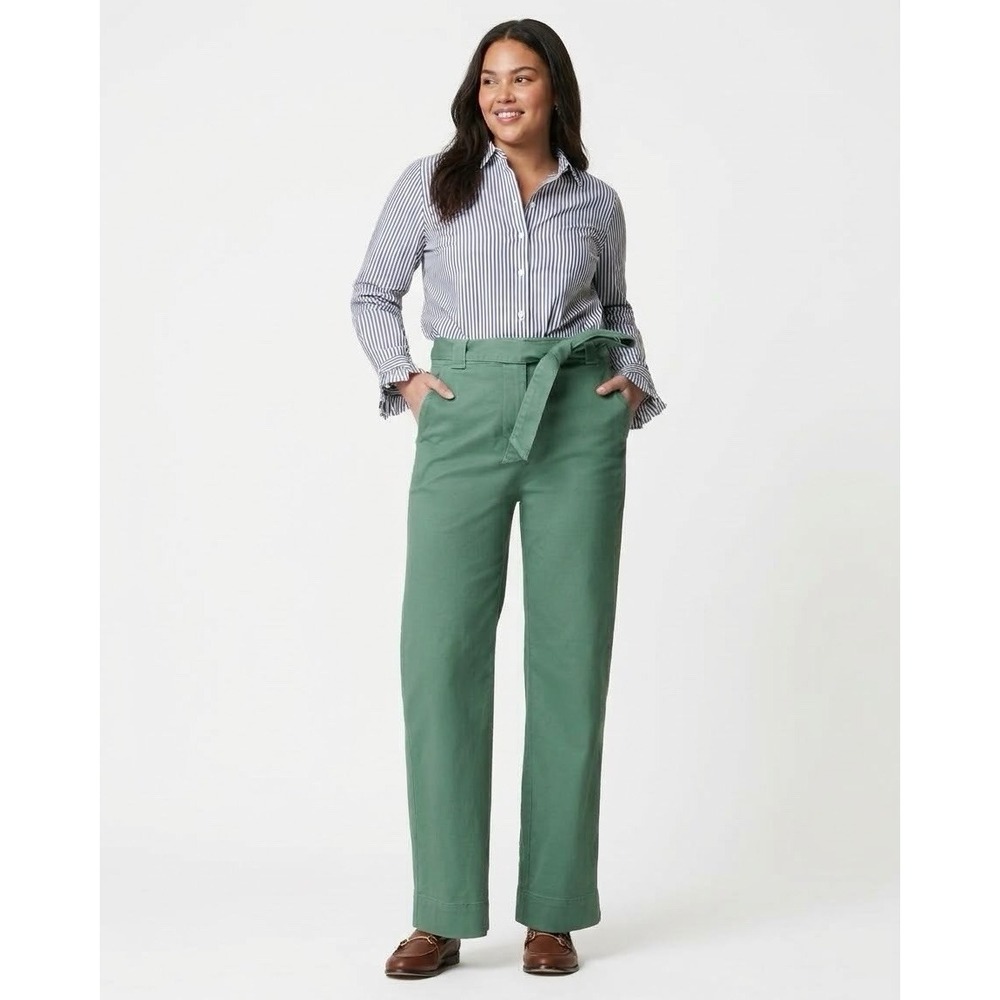 J.Crew Wide Leg Tie Waist Chino Pant Green Twill Preppy Work Casual Coastal 20